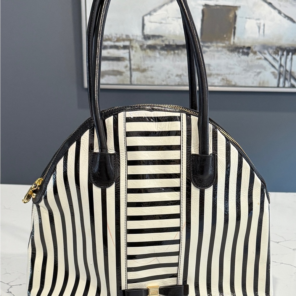 Badgley Mischka Black and White Striped Shoulder Bag
